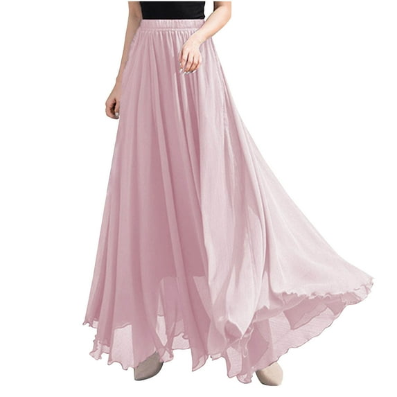 Women's Flowy Maxi Skirt Summer Pleated High Waisted Casual Long Skirts Solid Color Chiffon A-Line Long Skirts Summer Skirts for Women