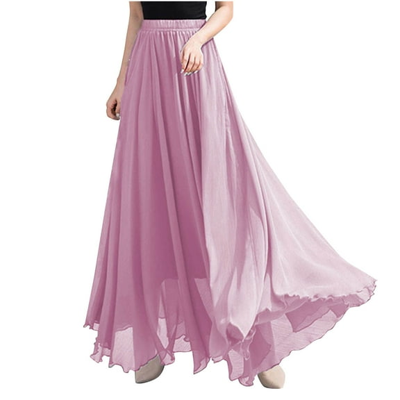 Women's Flowy Maxi Skirt Summer Pleated High Waisted Casual Long Skirts Solid Color Chiffon A-Line Long Skirts Summer Skirts for Women