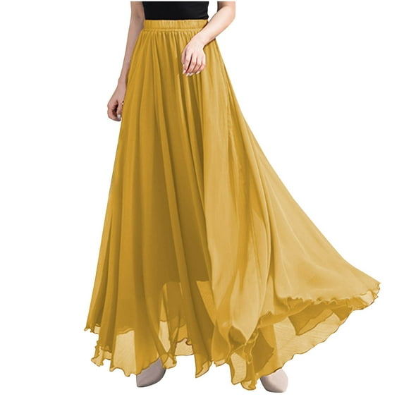 Women's Flowy Maxi Skirt Summer Pleated High Waisted Casual Long Skirts Solid Color Chiffon A-Line Long Skirts Summer Skirts for Women