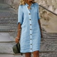 thumbnail image 1 of Women's Flowy Midi Shirt Dress Casual Lapel Button Down Comfortable Stylish Summer Outfit Versatile, 1 of 4