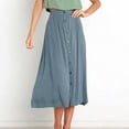 thumbnail image 1 of Women's Flowy Midi Skirt Summer Pleated High Waisted Casual Button Front Skirts with Pockets in Clearance Green S, 1 of 9
