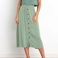 thumbnail image 1 of Women's Flowy Midi Skirt Summer Pleated High Waisted Casual Button Front Skirts with Pockets Mint Green M, 1 of 8