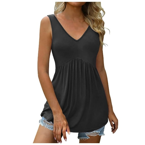 Women's Flowy Pleated Ruffle Sleeveless V Neck Tank Top Casual Summer Tunic Blouse Comfortable Shirt