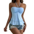 thumbnail image 1 of Women's Flowy Ruffle Hem Tube Top Strapless Bandeau Peplum Tank Summer Sleeveless Casual Cute Tops, 1 of 2