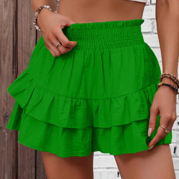 Women's Flowy Ruffle Shorts Boho Tiered High Waisted Paperbag Summer Beach Shorts with Pockets