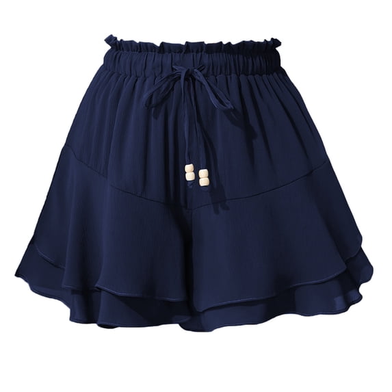 Women's Flowy Ruffle Tiered Skorts Drawstring Elastic Waist Flutter A-Line Skirt Summer Boho Beach Short Skirts