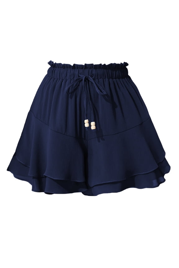 Women's Flowy Ruffle Tiered Skorts Drawstring Elastic Waist Flutter A-Line Skirt Summer Boho Beach Short Skirts