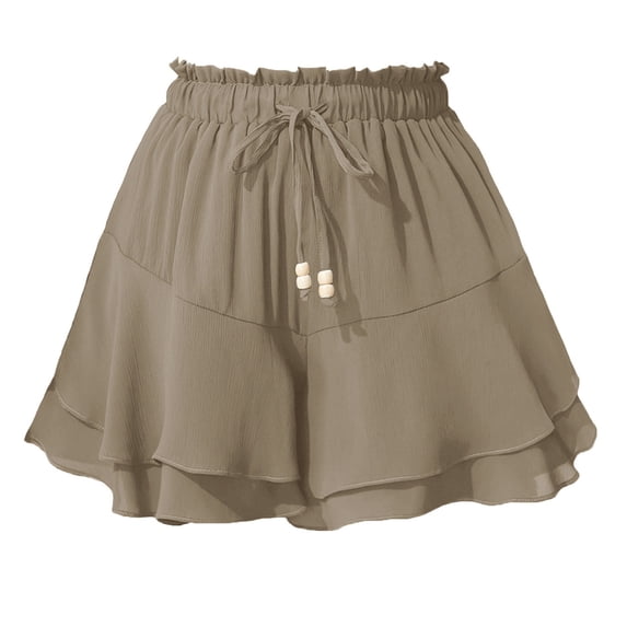 Women's Flowy Ruffle Tiered Skorts Drawstring Elastic Waist Flutter A-Line Skirt Summer Boho Beach Short Skirts