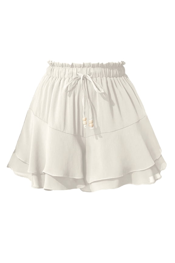 Women's Flowy Ruffle Tiered Skorts Drawstring Elastic Waist Flutter A-Line Skirt Summer Boho Beach Short Skirts