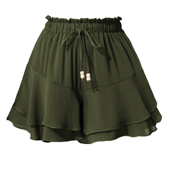 Women's Flowy Ruffle Tiered Skorts Drawstring Elastic Waist Flutter A-Line Skirt Summer Boho Beach Short Skirts