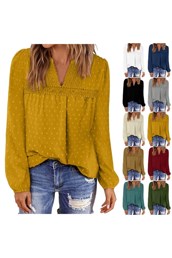 Women's Flowy Ruffle V Neck Long Sleeve Blouse Tunic Top T-Shirt for Leggings Casual Loose Fit Lightweight Summer Fashion | CSEONE,Black XL