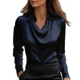 thumbnail image 1 of Women's Flowy Satin Cowl Neck Blouse Long Sleeve Office Wear Wrinkle Resistant Work Tops, 1 of 5
