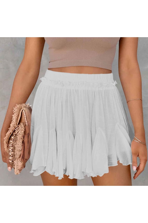Women's Flowy Shorts Casual Linen Boho Ruffle Mini Skirts Pleated High Waist Cute Butterfly Skorts with Pockets Summer Trendy, Limited Time Under 10 Dollars SA-453