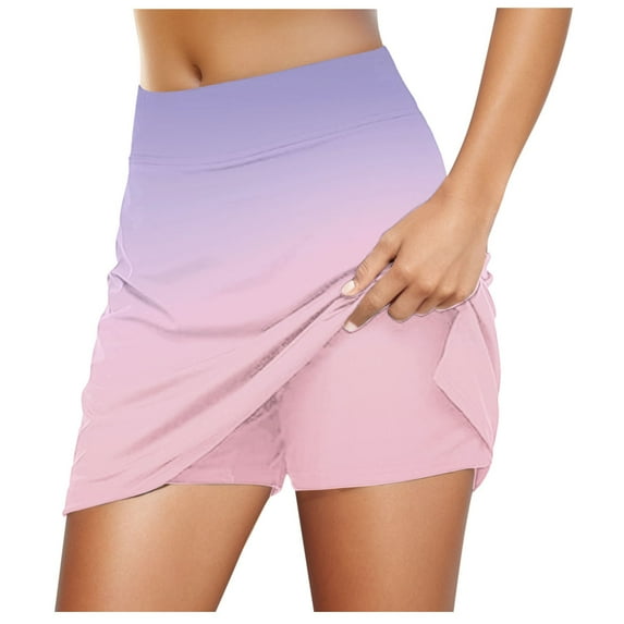 Women's Flowy Shorts Gradient Color Elastic Waist Sports Butterfly Shorts Slim Fit Tummy Control Workout Running Sports Skirts,Pink,2XL