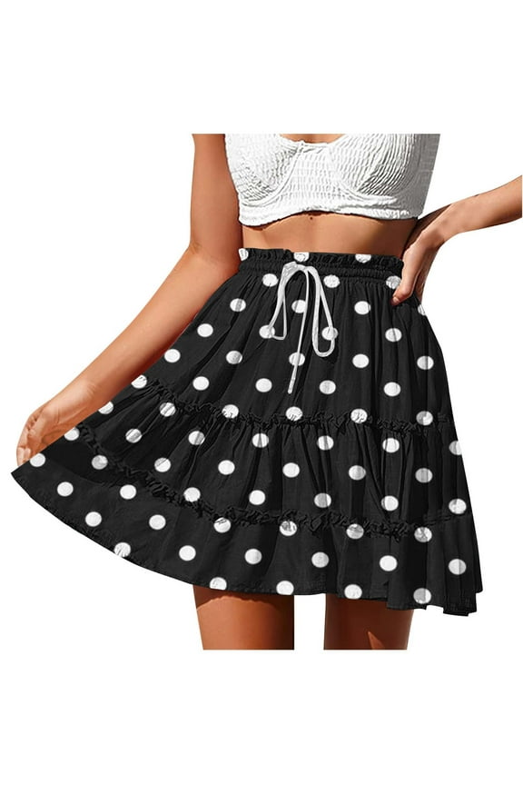 Women's Flowy Shorts Skirts Polka Dot Drawstring Elastic Waist Ruffle Mini Skirts Casual Pleated Summer Trendy