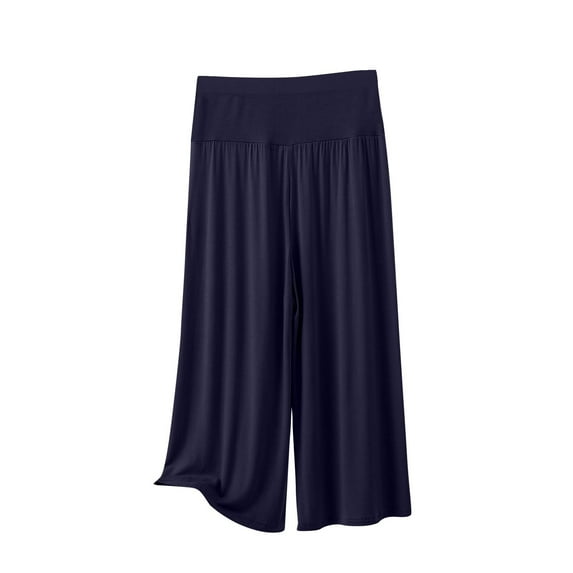 Women's Flowy Sleep Pants Summer Casual Lightweight Wide Leg Pant Loose Fit Solid Color Lounge Capris