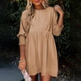 thumbnail image 1 of Women's Flowy Summer Tunic Dress Casual Loose Short Sleeve Crew Neck Swing Mini Dress Comfortable Stylish Outfit, 1 of 5