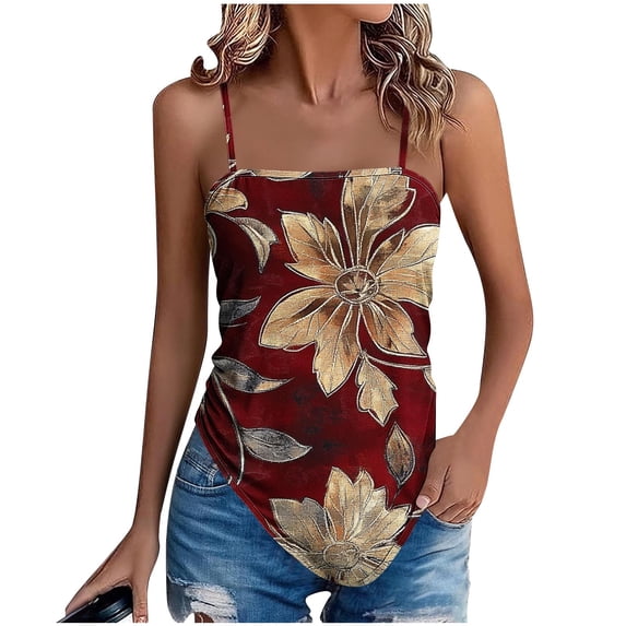 Women's Flowy Tank Tops Floral Print Spaghetti Strap Ruched Camisole Top Asymmetrical Hem Boho Cami 2026 Summer Beach Vacation Tops