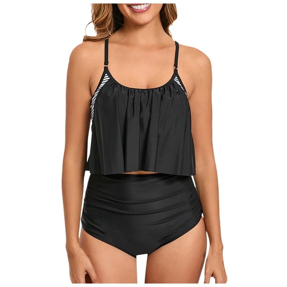 Women's Flowy Tankini Tops Only - Modest Bathing Suit Loose Fit Plus Size Swimsuit Swim Tops for Women 2026 (Black, XXL)