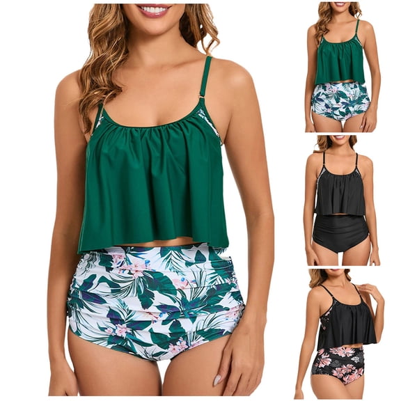Women's Flowy Tankini Tops Only - Modest Bathing Suit Loose Fit Plus Size Swimsuit Swim Tops for Women 2026 (Green, M)
