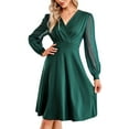 thumbnail image 1 of Women's Flowy V Neck Long Sleeve A Line Dress Elegant Jacquard Fabric Comfortable Casual Wear, 1 of 2