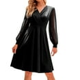 thumbnail image 1 of Women's Flowy V Neck Long Sleeve A Line Dress Elegant Jacquard Fabric Comfortable Casual Wear, 1 of 2
