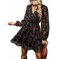 thumbnail image 1 of Women's Flowy V-Neck Mini Dress with Long Peasant Sleeves, Casual Chiffon Dress for Spring and Summer Black L, 1 of 9