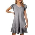 thumbnail image 1 of Women's Flowy V Neck Peplum Dress Casual Short Sleeve Loose Fit Comfortable Summer Tunic Stylish Elegant Outfit, 1 of 2