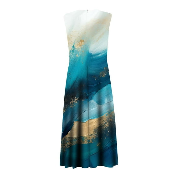 Women's Flowy Watercolor Print V Neck Sleeveless Maxi Dress Casual Summer Beach Dress Elegant Comfortable Long Dress