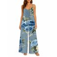 thumbnail image 1 of Women's Flowy Wide Leg Jumpsuit Light Blue Roses Summer Beach Casual Sleeveless Rompers with Pockets, 1 of 7