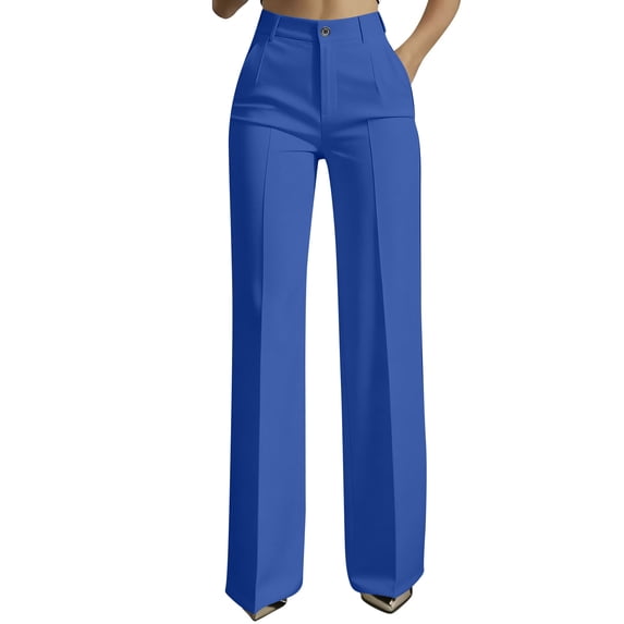 Women's Flowy Wide Leg Solid High Waist Hanging Straight Tube Temperament Suit Pants With Pockets