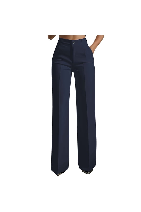 Women's Flowy Wide Leg Solid High Waist Hanging Straight Tube Temperament Suit Pants With Pockets