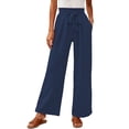 thumbnail image 1 of Women's Flowy Wide Leg Trousers Bow Tie Paperbag Waist Loose Palazzo Trousers with Pockets Business office Slacks Loungewear Pants Navy, 1 of 8