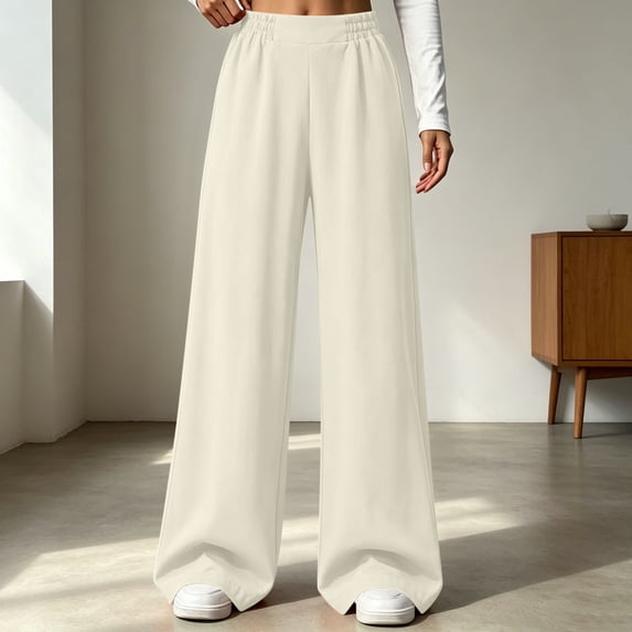 Women's Flowy Workout Pants Baeitkot Women's Solid High Waist Elastic Wide Leg Sweatpants Casual Loose Flowy Workout Pants with Pocket Khaki XXL