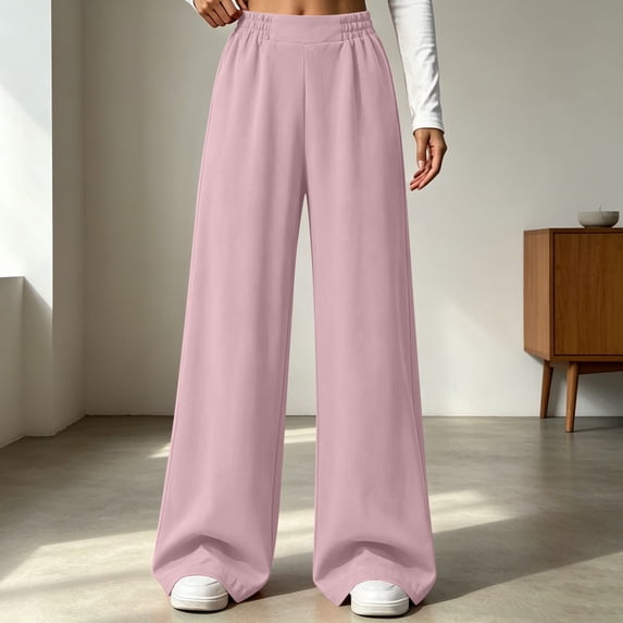 Women's Flowy Workout Pants Baeitkot Women's Solid High Waist Elastic Wide Leg Sweatpants Casual Loose Flowy Workout Pants with Pocket Pink XL