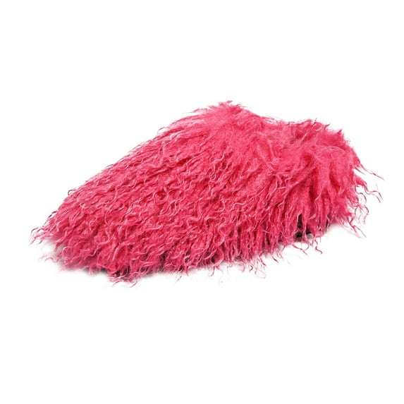 CHUMUD Women's Fluffy Curly Full Slippers, Long Hair Sheep Faux Fur Slip on Slides, Non-Slip Warm Home Flat Slippers, Long Curly Hair Slide Shoes