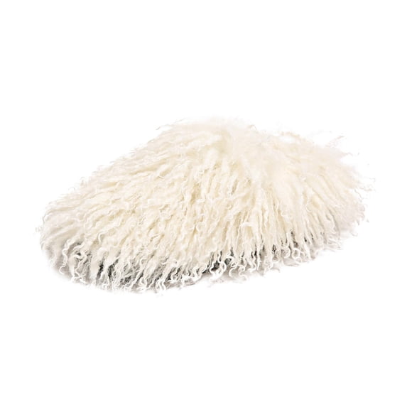 CHUMUD Women's Fluffy Curly Full Slippers, Long Hair Sheep Faux Fur Slip on Slides, Non-Slip Warm Home Flat Slippers, Long Curly Hair Slide Shoes
