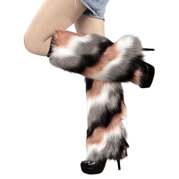 Women's Fluffy Leg Warmers Winter Fluffy Leg Warmers Soft Holiday Wear For Party Parade Grey 15CM