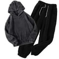 thumbnail image 1 of Women' s Fluffy Pajamas Set Fleece Pullover Pants Loose Plush Sleepwear 2 Piece Pjs Set Warm Loungewear Fuzzy,Black,S, 1 of 1