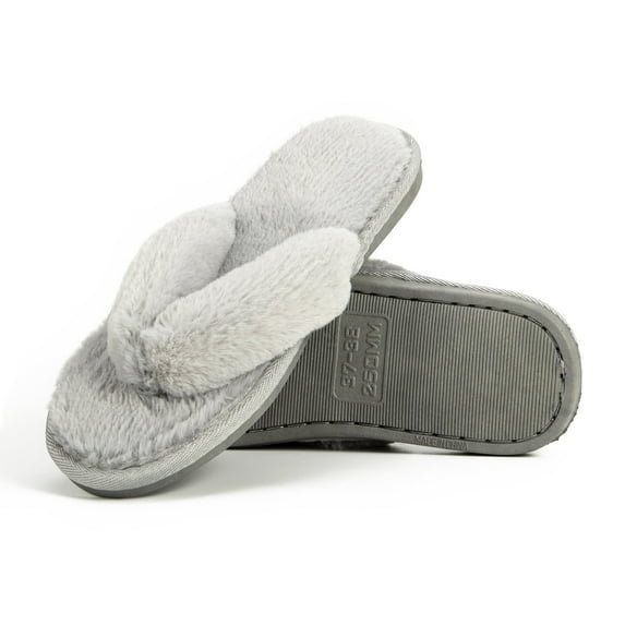 Women's Fluffy Slippers Flip Flop Winter Warm Cozy House Sandals Soft Flat Comfy Anti-Slip Spa Slippers