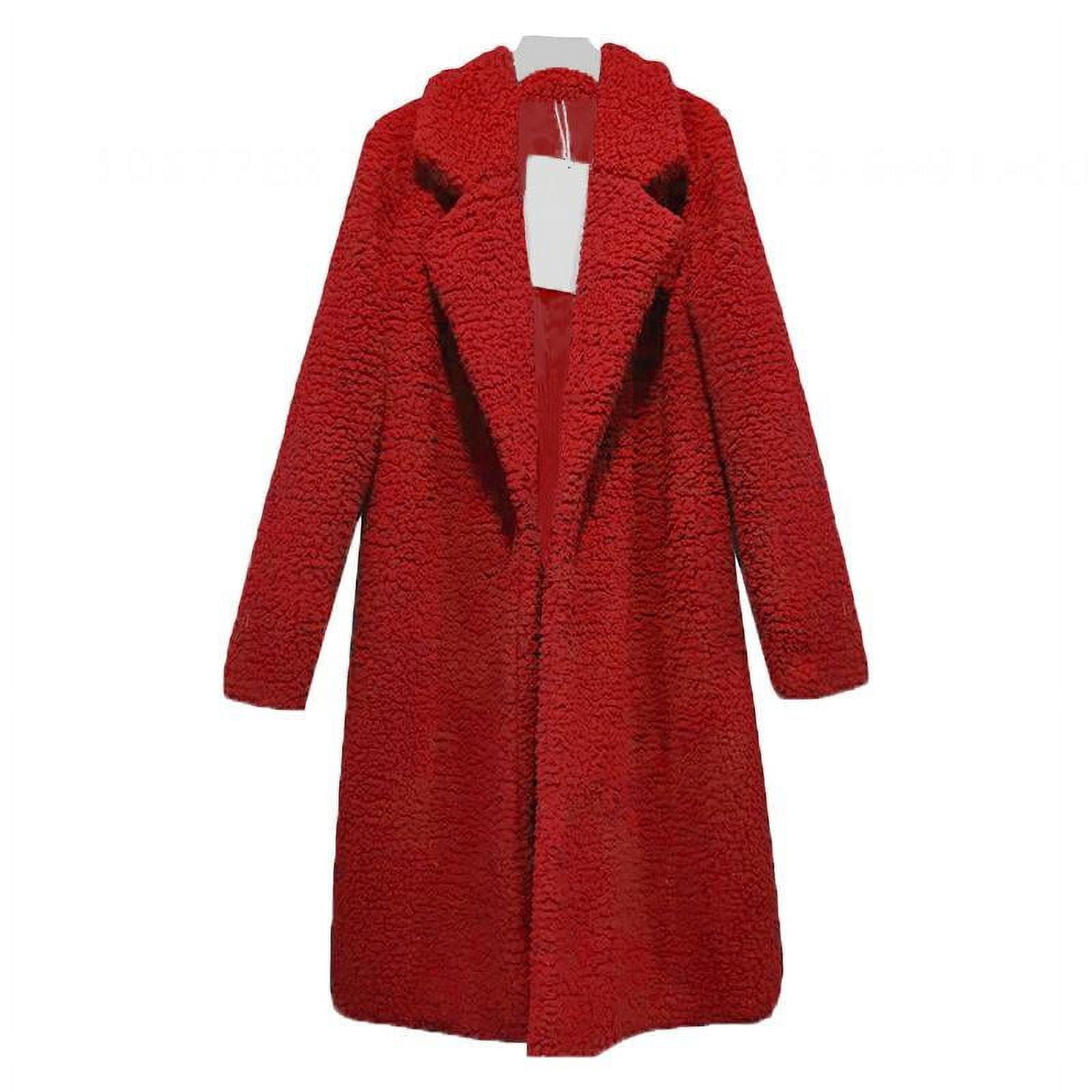 Women s Fluffy Teddy Bear Long Coat Warm Lapel Jacket Jumper Cardigan Outerwear Red 2XL Walmart