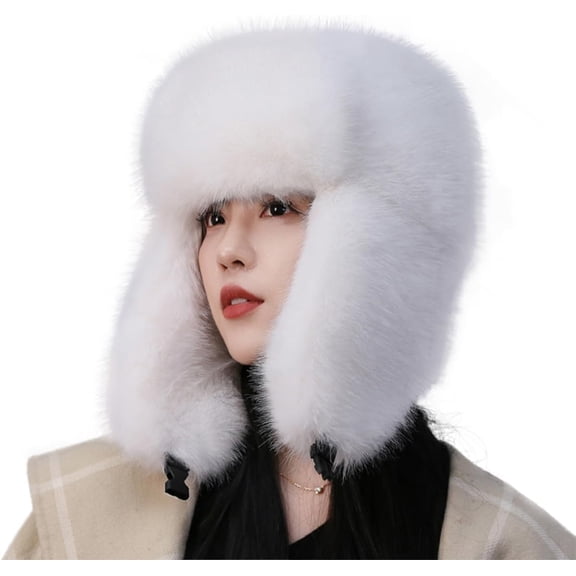 Women's Fluffy Trapper Hat, Long Pile Faux Fur Ushanka hat with Buckle, Luxurious Mink-Style Winter Warm Hat
