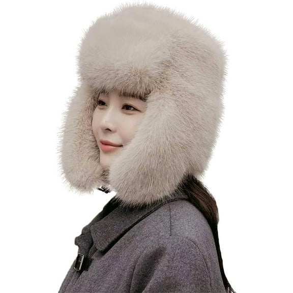 Women's Fluffy Trapper Hat, Long Pile Faux Fur Ushanka hat with Buckle, Luxurious Mink-Style Winter Warm Hat
