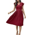 thumbnail image 1 of Women's Flutter Sleeve Tied Smocked Waist Dress 100% Polyester Lightweight Chic Everyday Wear Perfect for Summer, 1 of 17