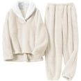 thumbnail image 1 of Women's Fluzzy Sherpa Fleece Pajamas Warm Pullover Lapel Sleepwear Sets, 1 of 8