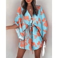 thumbnail image 1 of Women's Flying Sleeves Commuting V-neck Lace-up Casual Vacation Dress Clothing, 1 of 2