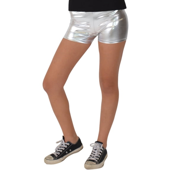 Women's Foil Metallic Booty Shorts - X-Large (12-14) / Metallic Silver