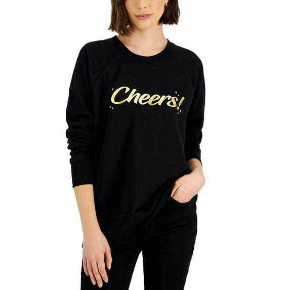 Women's Foiled Graphic-Print Holiday Sweatshirt Cheers L