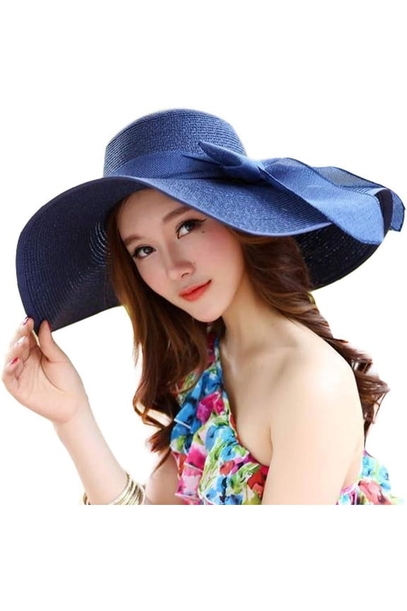 Women's Folable Floppy Hat,Wide Brim Sun Protection Straw Hat, Summer UV Protection Beach Cap