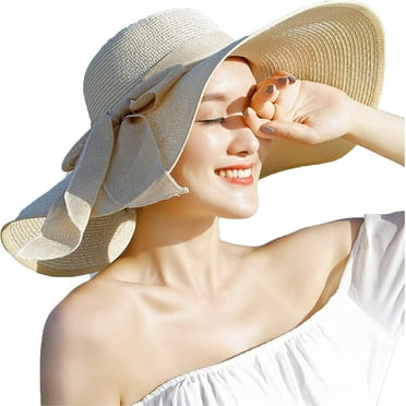 Women's Folable Floppy Hat,Wide Brim Sun Protection Straw Hat, Summer UV Protection Beach Cap